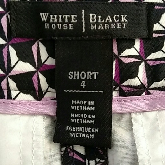 White House Black Market Geometric Pattern Black And Purple Dress Shorts Size 4 - Picture 6 of 7